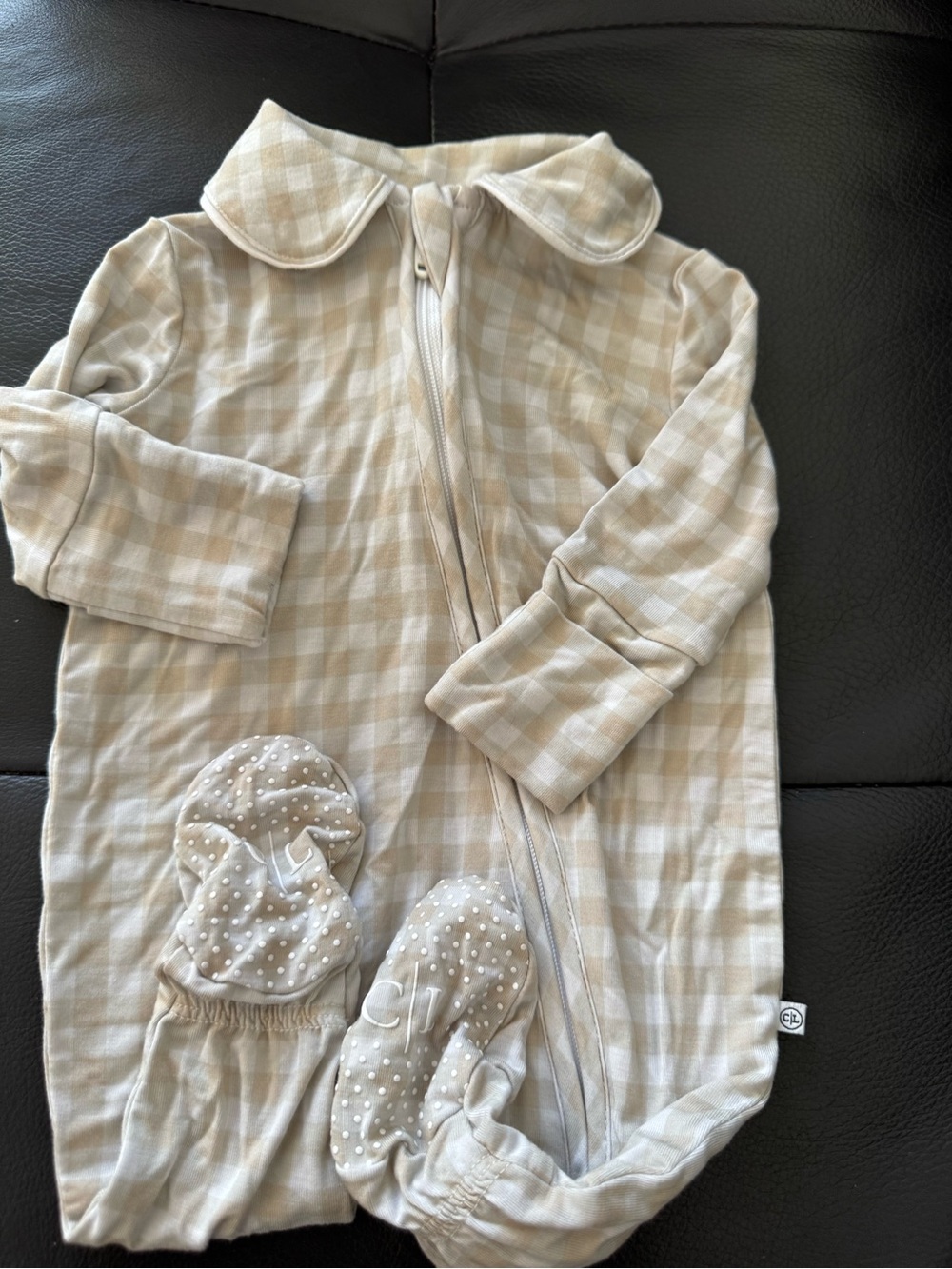 Caden Lane Beige Check Zippered Sleeper
